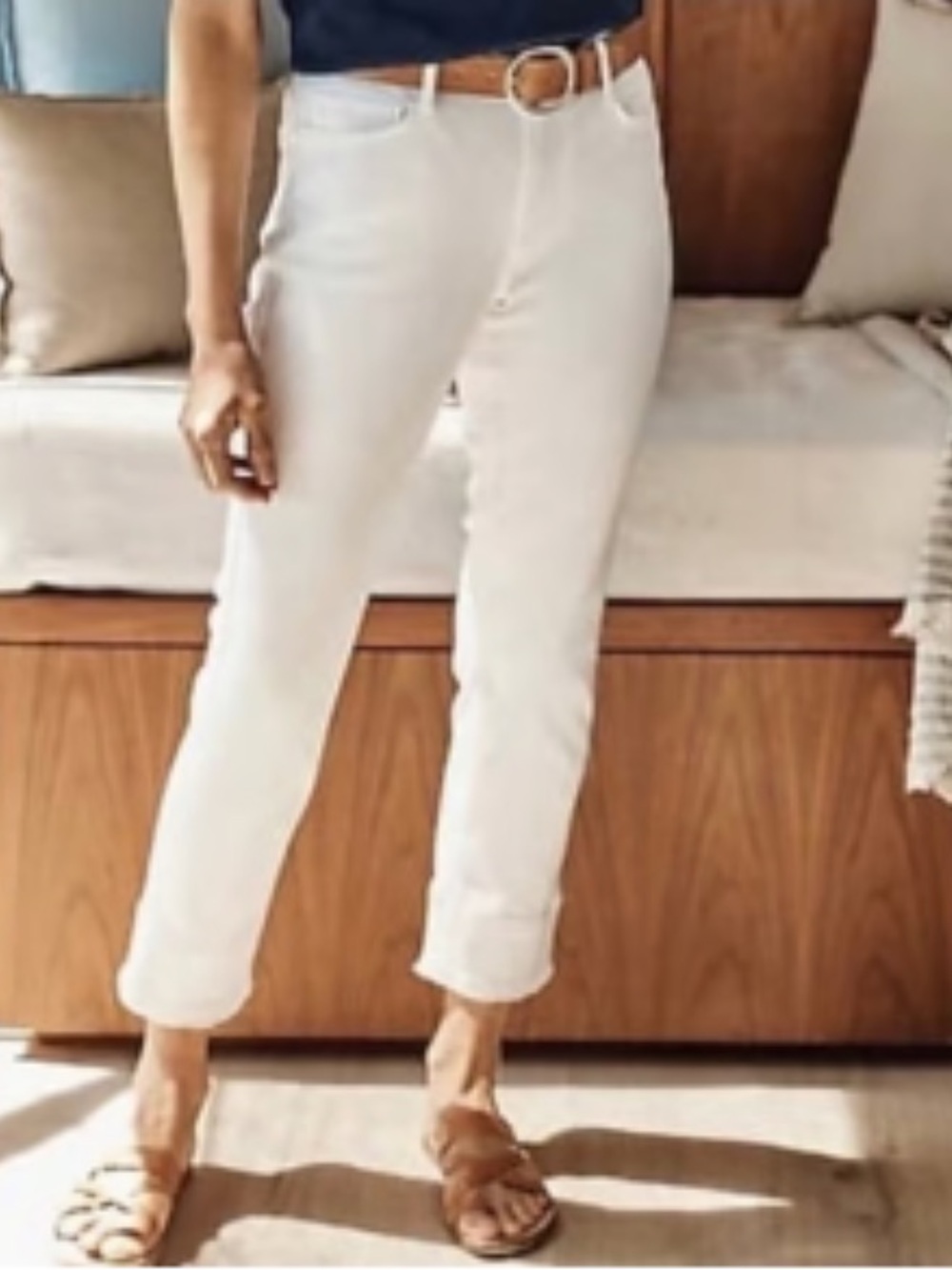 J. Jill Denim Cropped Pants Authentic Fit Fringe Hem Jeans White Women’s Size 8